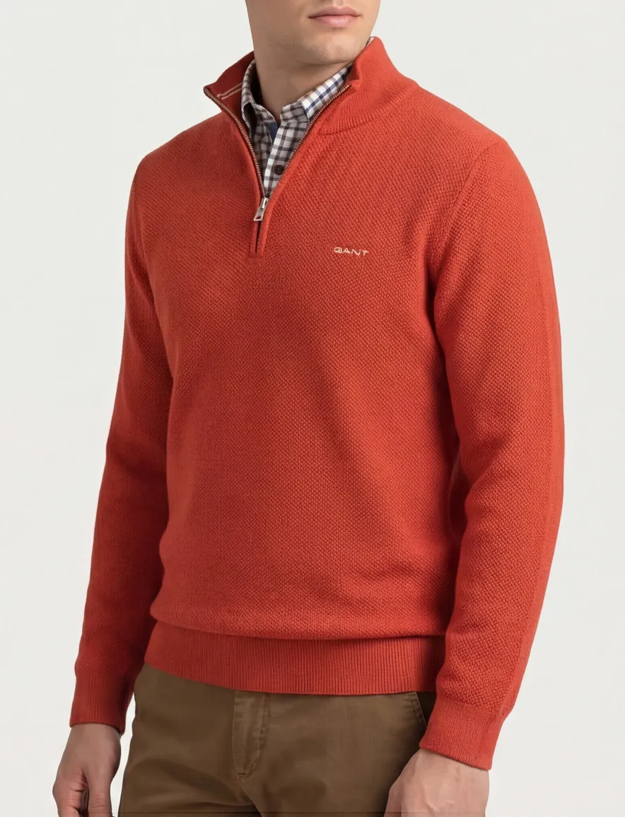 Gant half zip trui katoen oranje