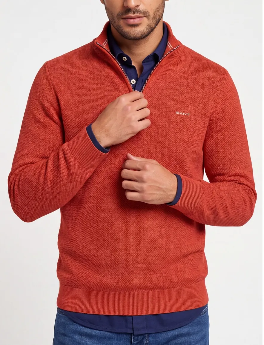 Gant half zip trui katoen oranje