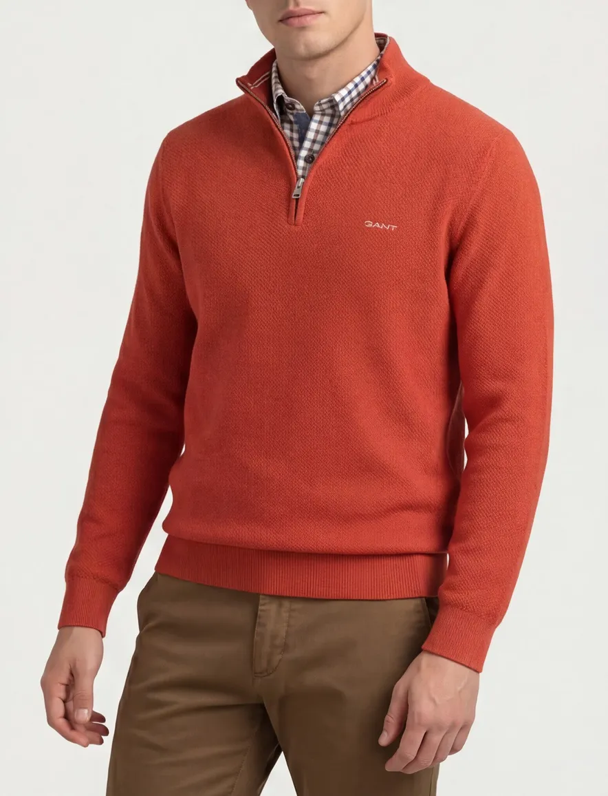 Gant half zip trui katoen oranje