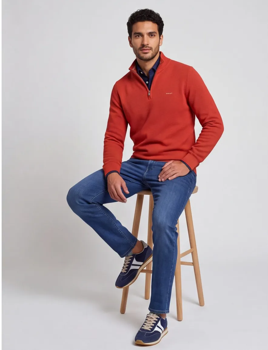 Gant half zip trui katoen oranje