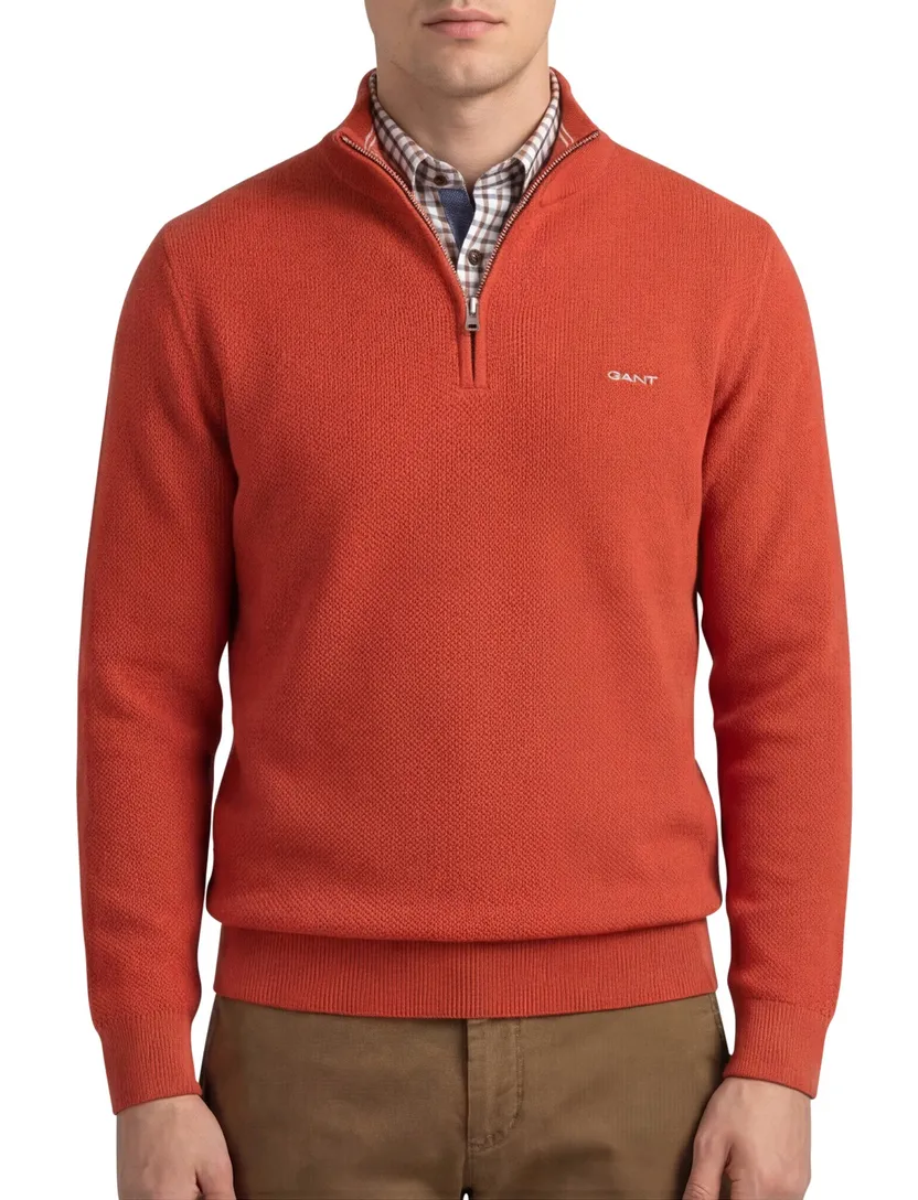 Gant half zip trui 100% katoen oranje