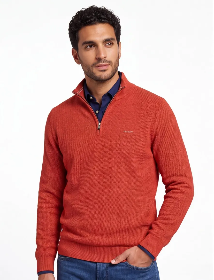 Gant half zip trui katoen oranje