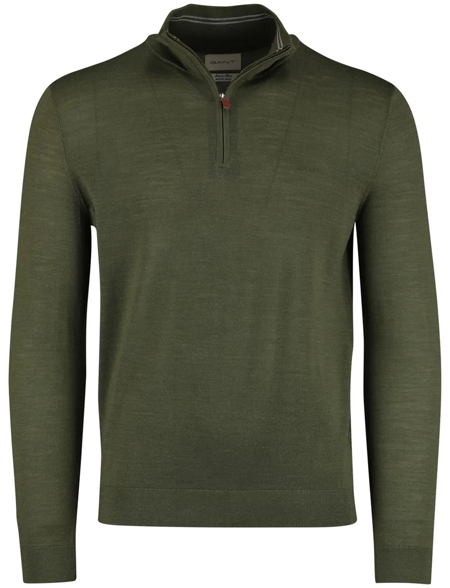Gant Half Zip trui groen 100% wol