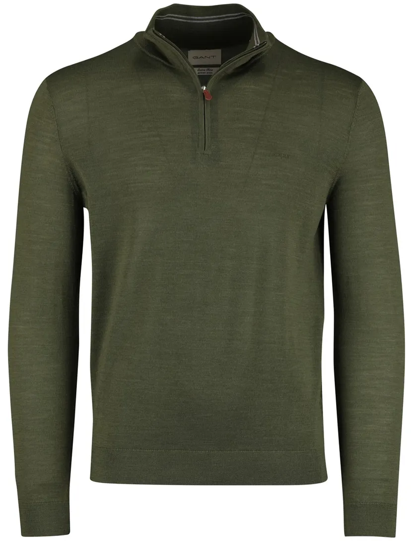 Gant Half Zip trui groen wol effen