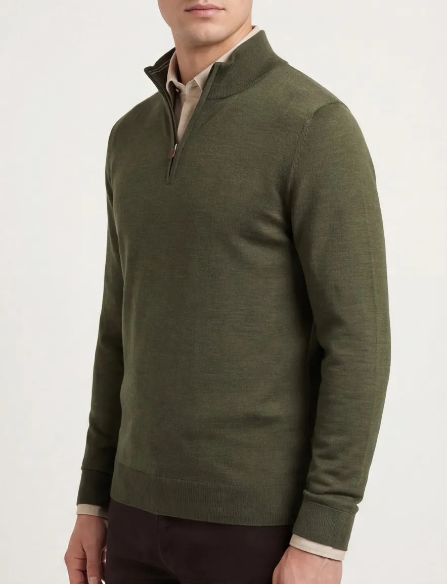 Gant Half Zip trui groen 100% wol