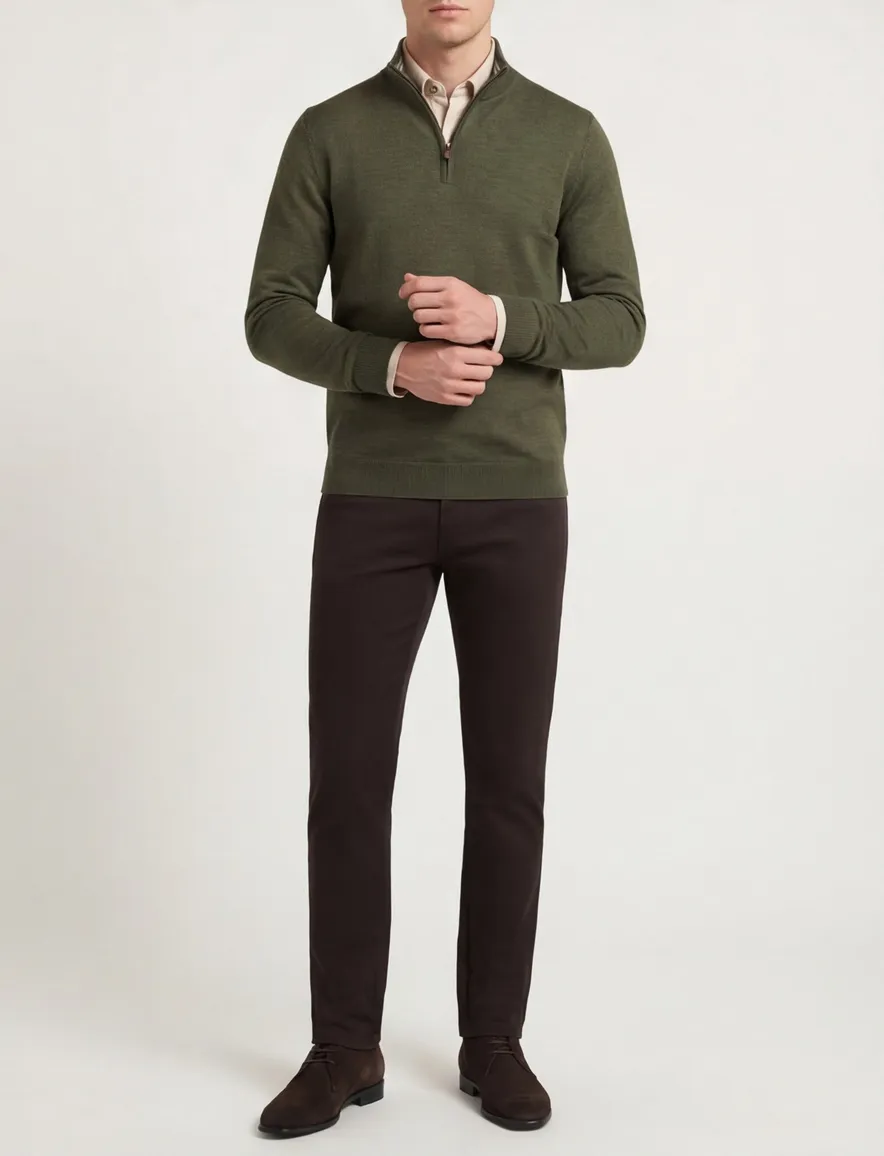 Gant Half Zip trui groen 100% wol