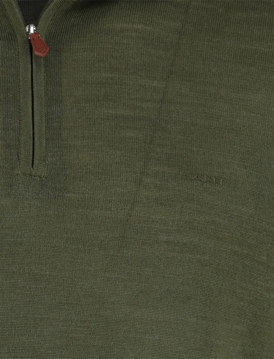 Gant Half Zip trui groen 100% wol