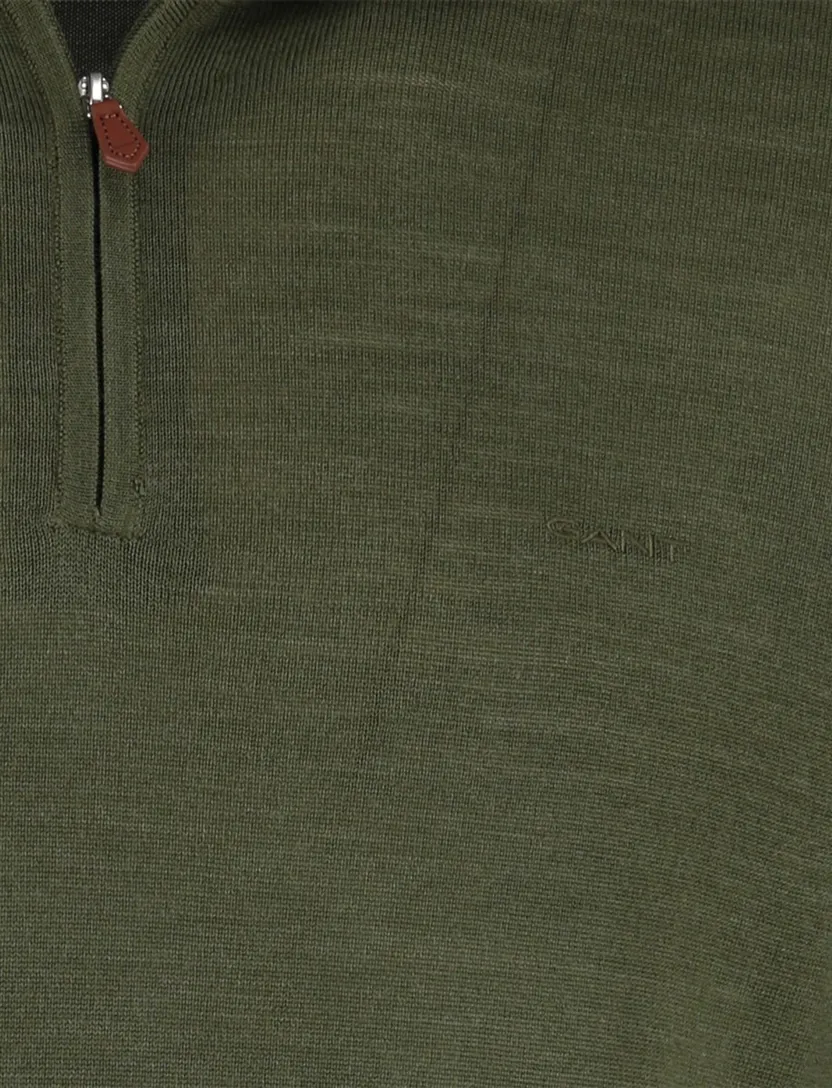 Gant Half Zip trui groen wol effen
