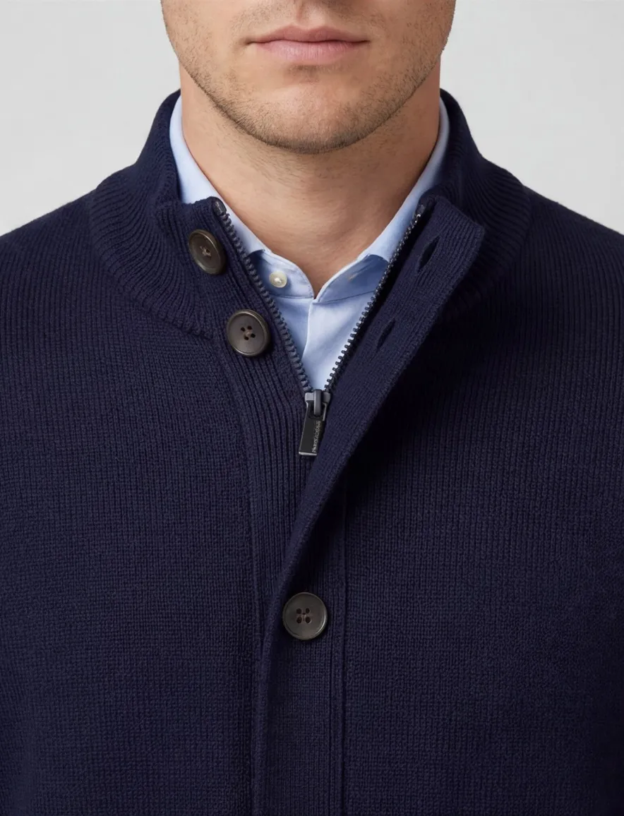 Thomas Maine vest navy knopen en rits