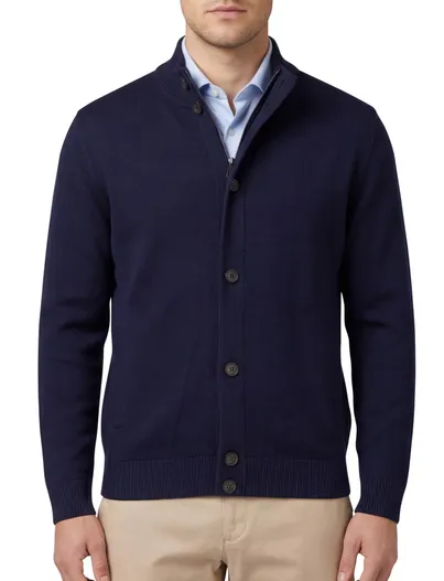 Thomas Maine Thomas Maine vest navy knopen en rits gebreid
