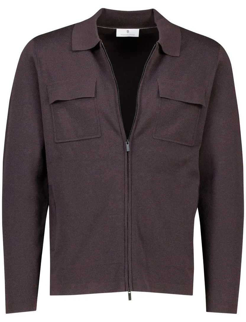 Thomas Maine overshirt merinowol rits aubergine