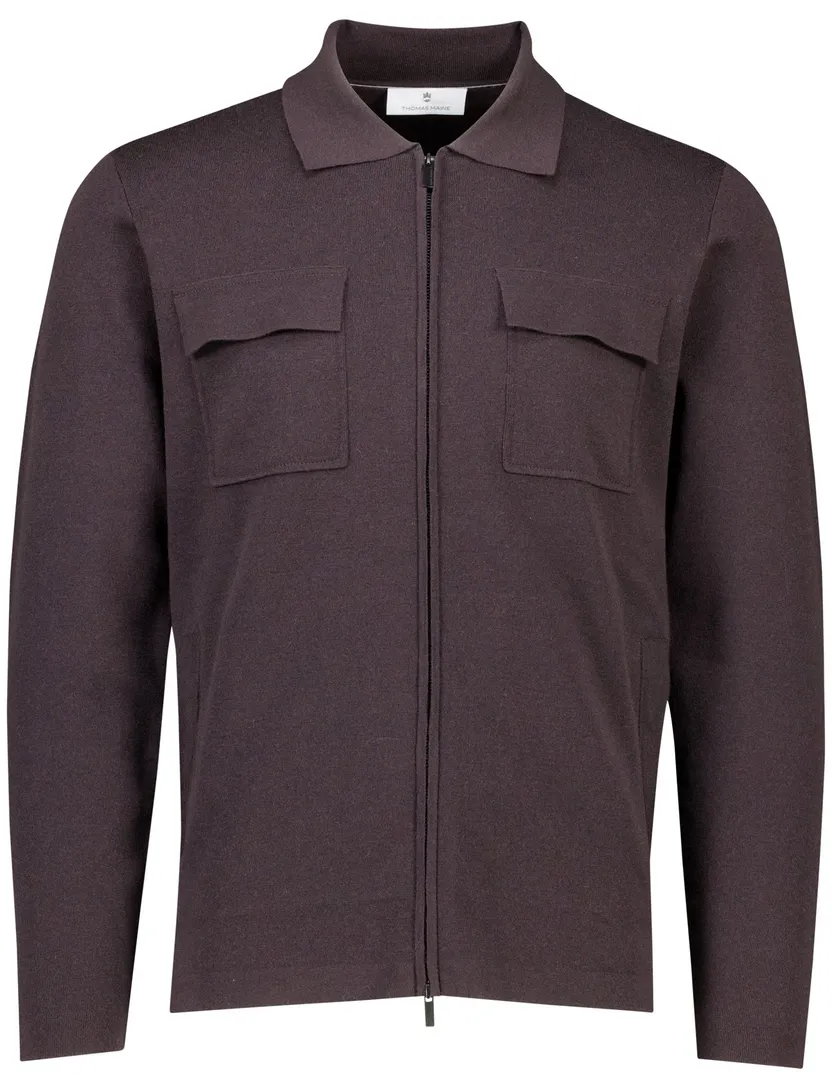 Thomas Maine overshirt merinowol rits aubergine