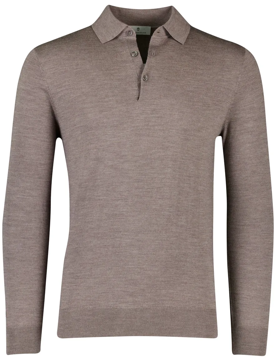 Thomas Maine polo lange mouw taupe melange