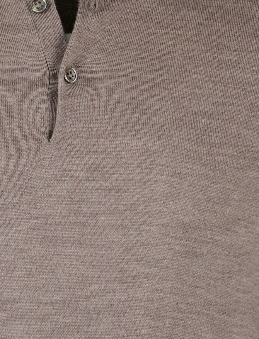 Thomas Maine polo lange mouw taupe melange