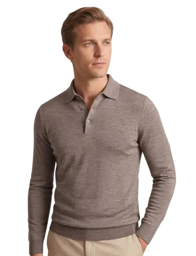 Thomas Maine Thomas Maine polo lange mouw taupe melange