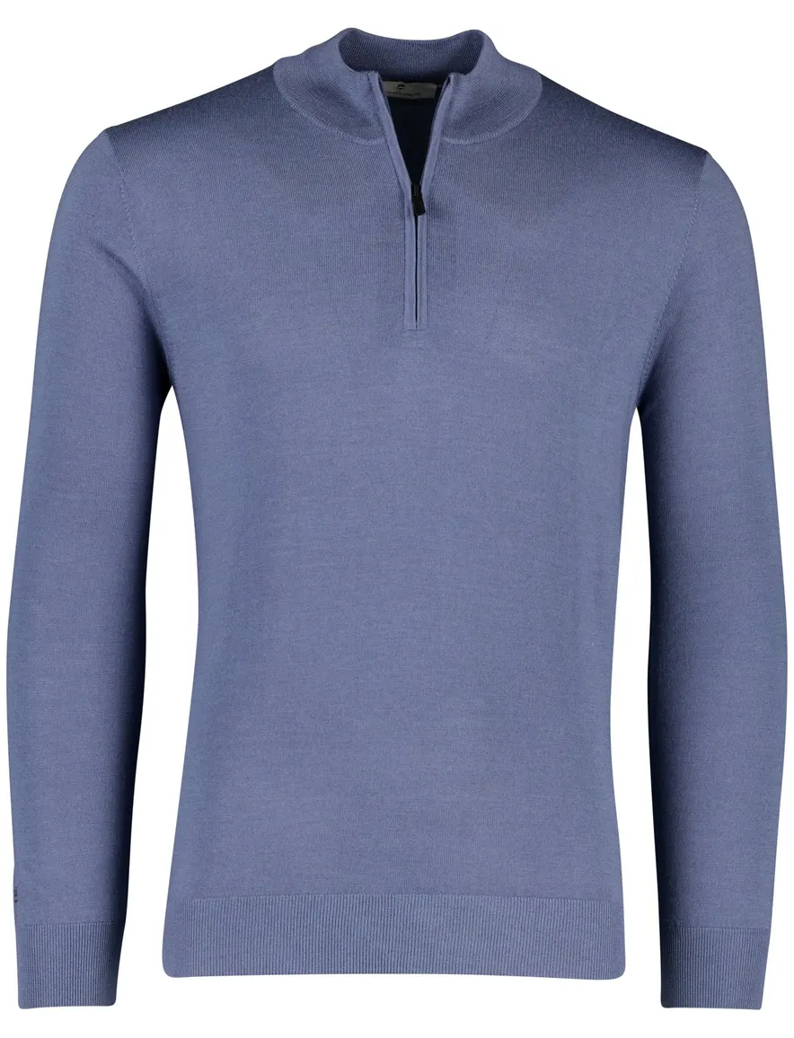 Thomas Maine half zip trui blauw merinowol