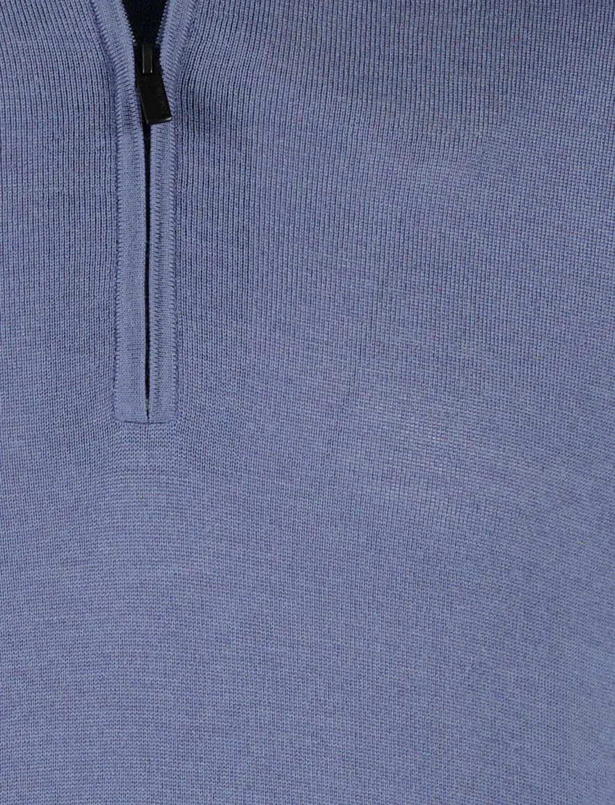 Thomas Maine half zip trui blauw merinowol