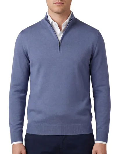 Thomas Maine Thomas Maine half zip trui blauw merinowol