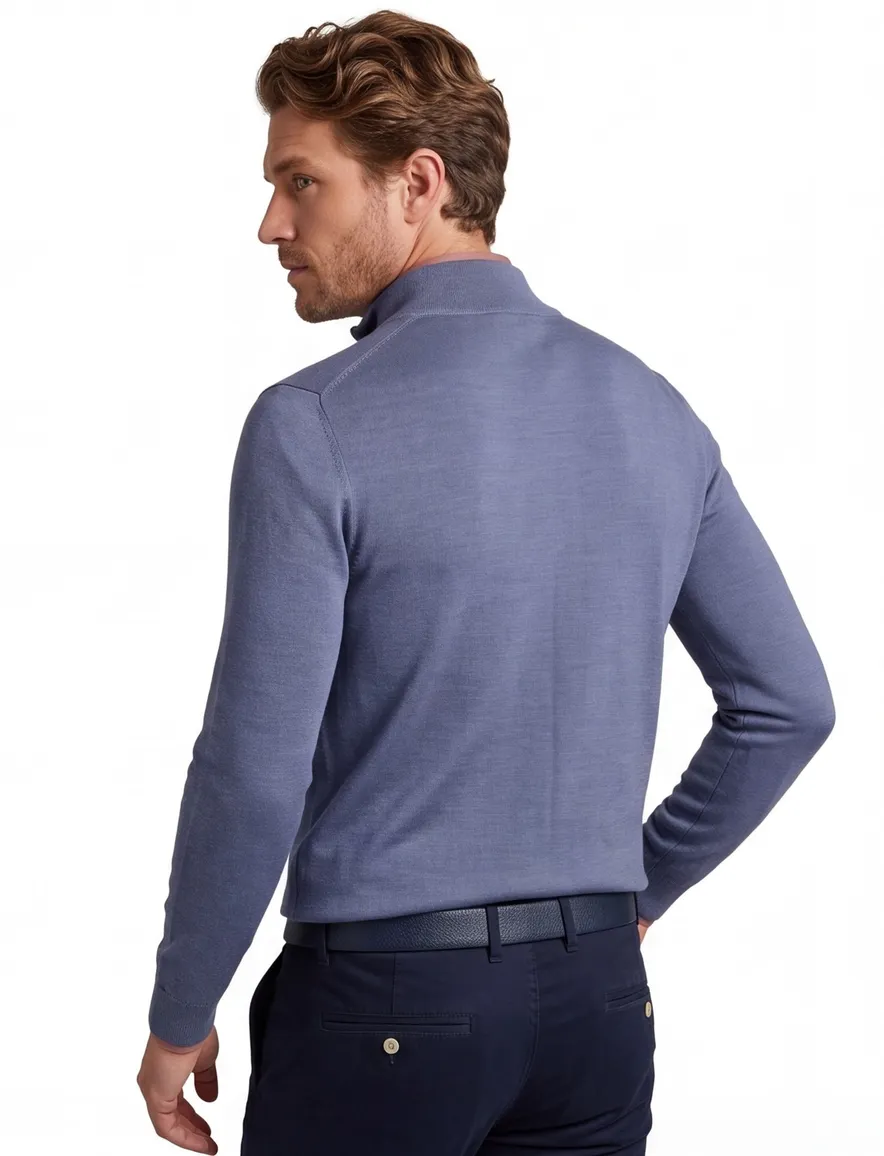 Thomas Maine half zip trui blauw merinowol