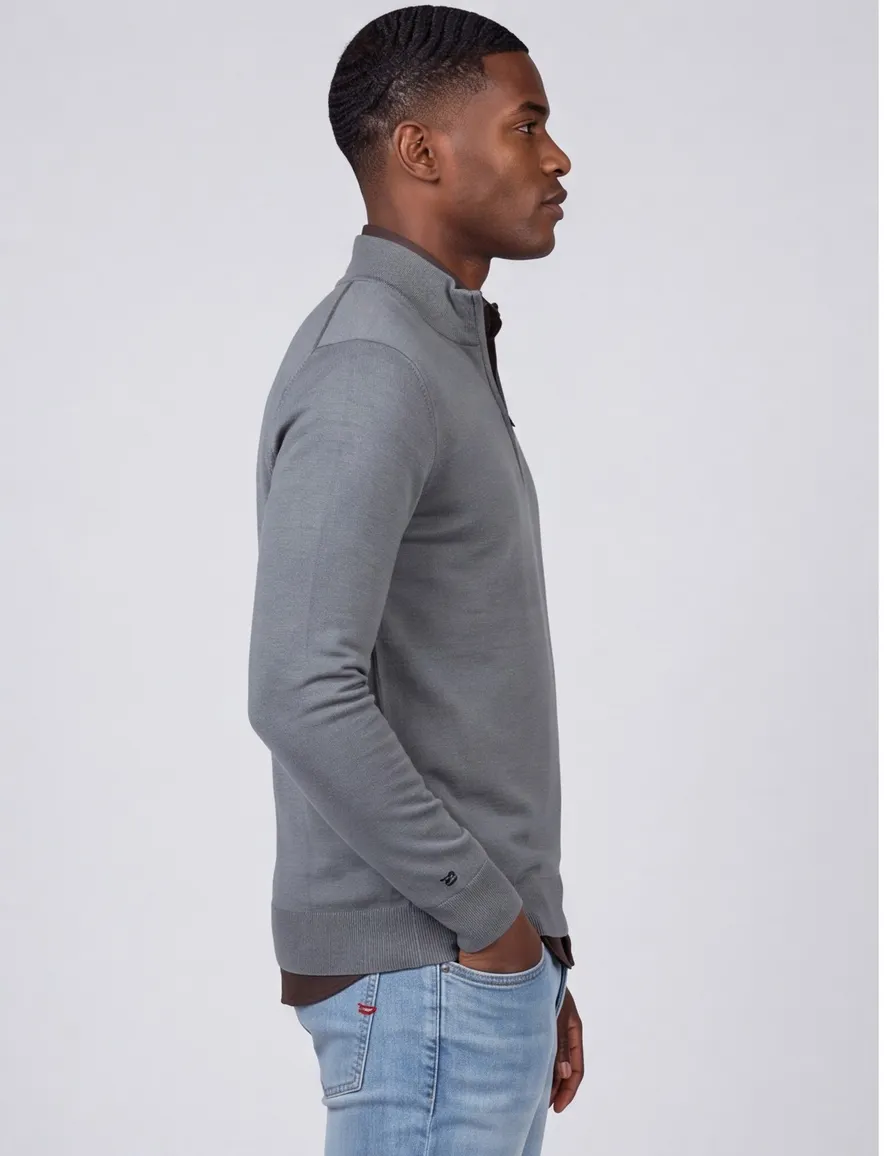 Thomas Maine half zip grijs merinowol