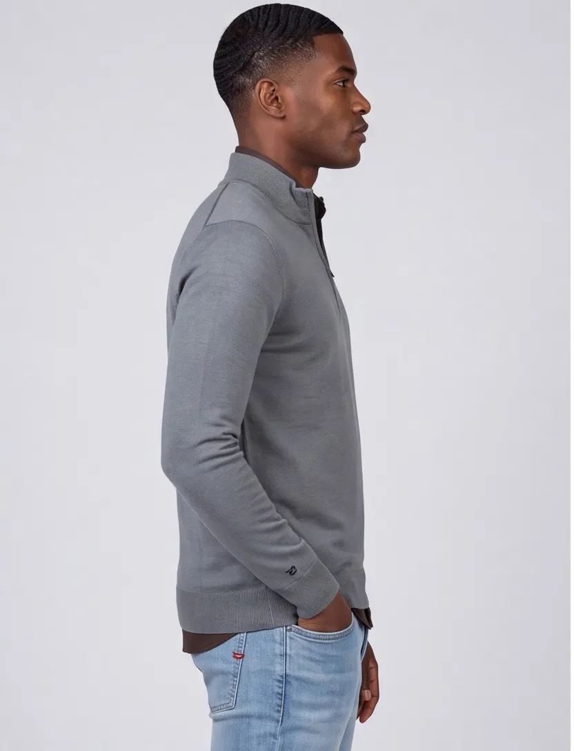 Thomas Maine trui half zip effen antraciet normale fit
