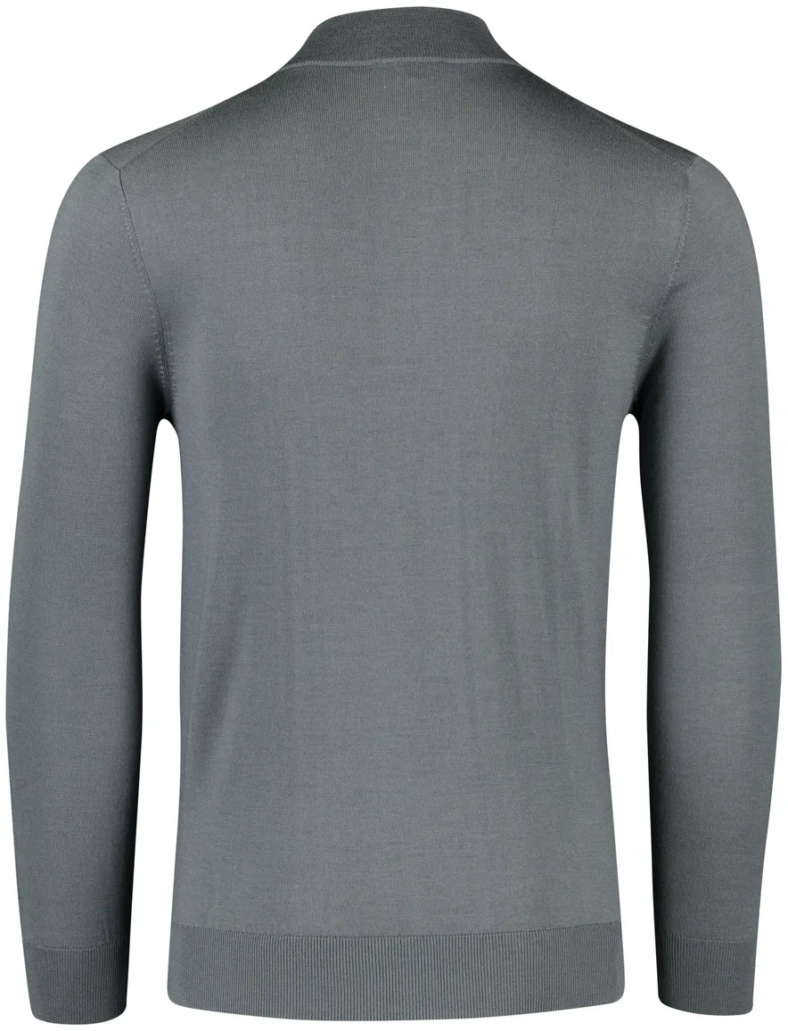 Thomas Maine trui normale fit half zip antraciet merinowol