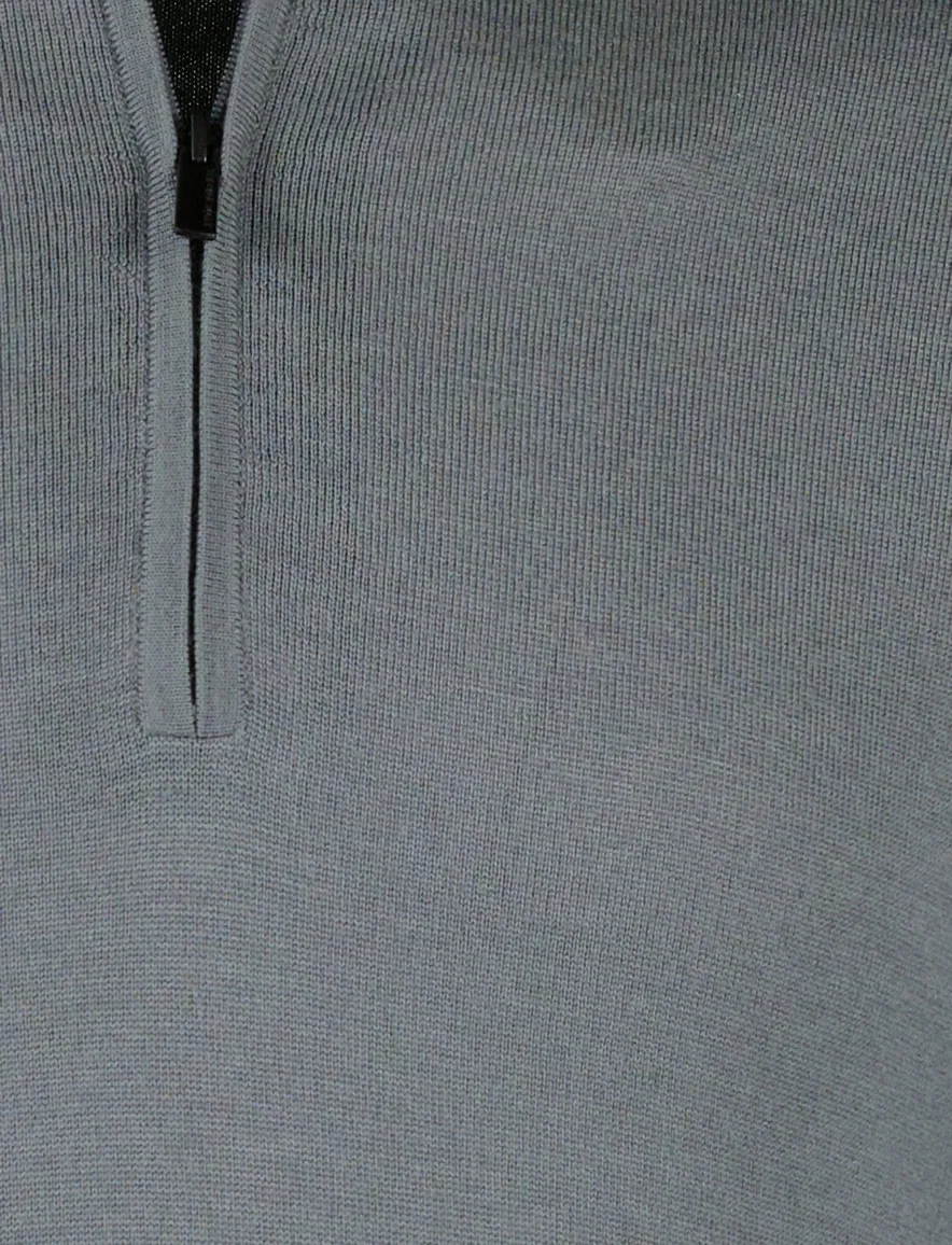 Thomas Maine trui half zip effen antraciet merinowol
