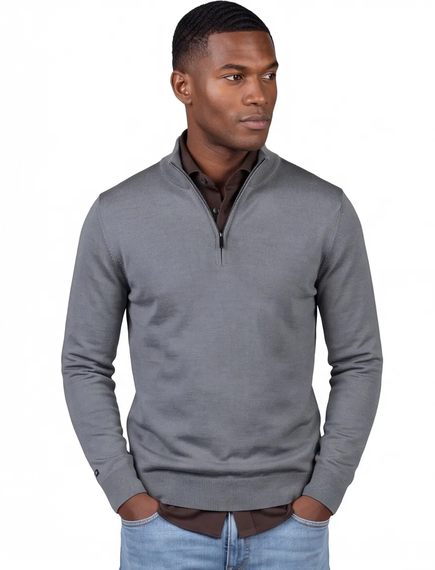 Thomas Maine half zip grijs merinowol