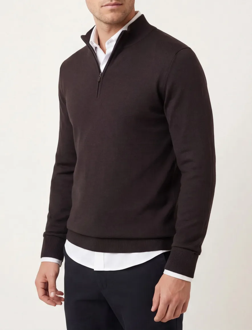 Thomas Maine trui bruin half zip