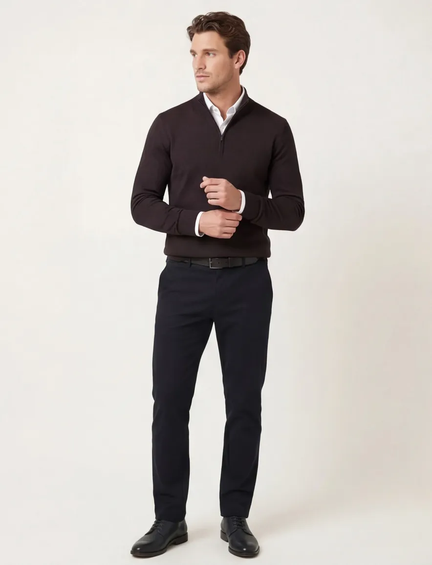 Thomas Maine trui bruin half zip