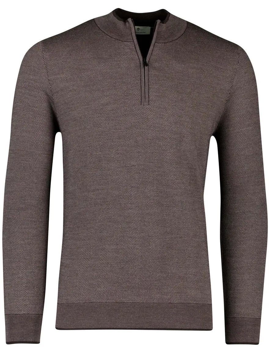 Thomas Maine half zip trui merinowol bruin