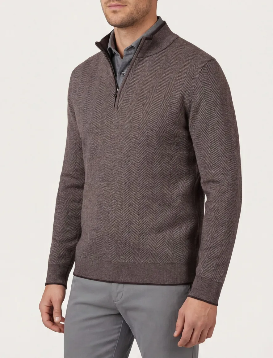 Thomas Maine half zip trui merinowol bruin