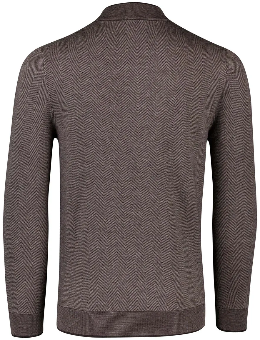 Thomas Maine trui half zip bruin effen merinowol