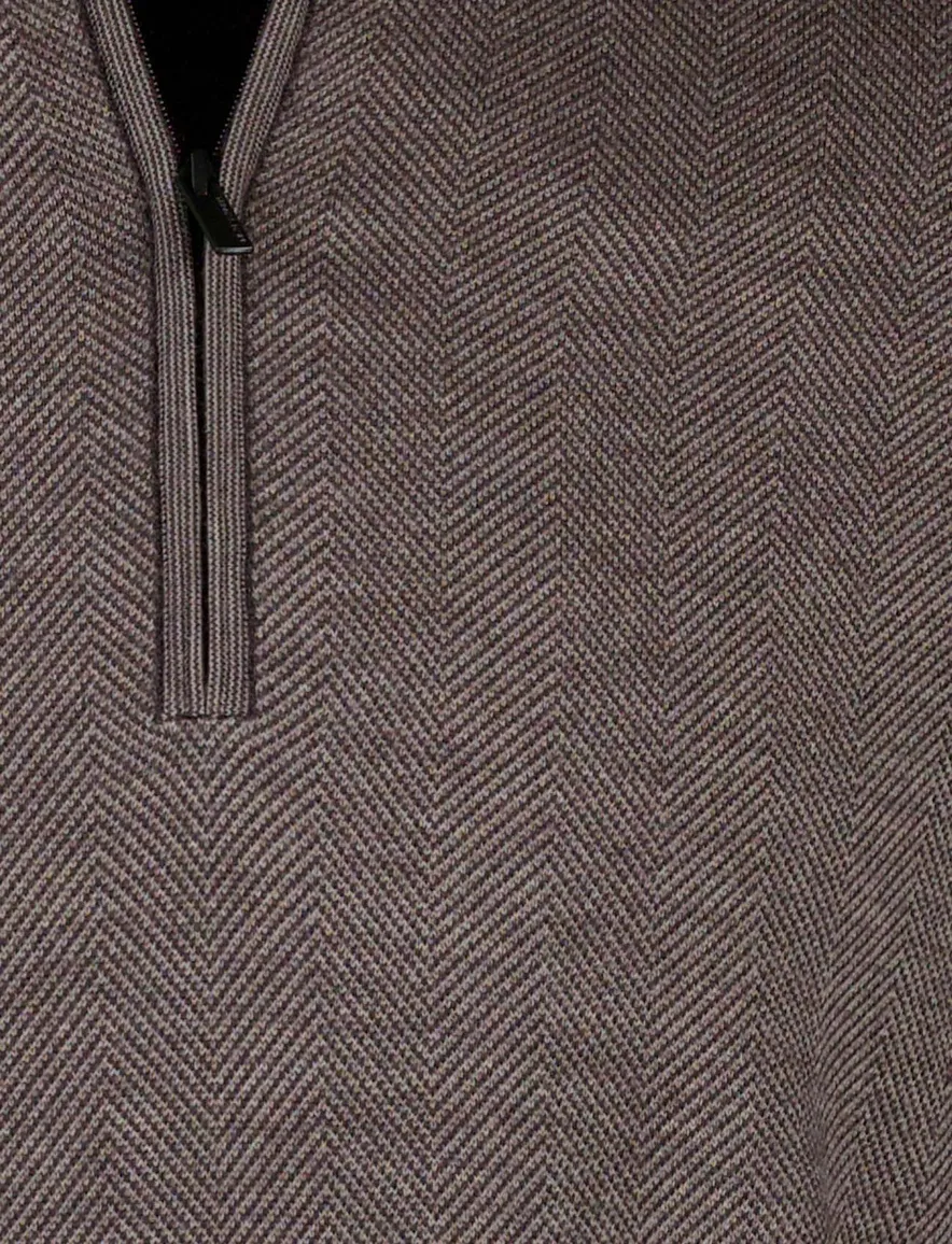 Thomas Maine trui half zip bruin effen merinowol