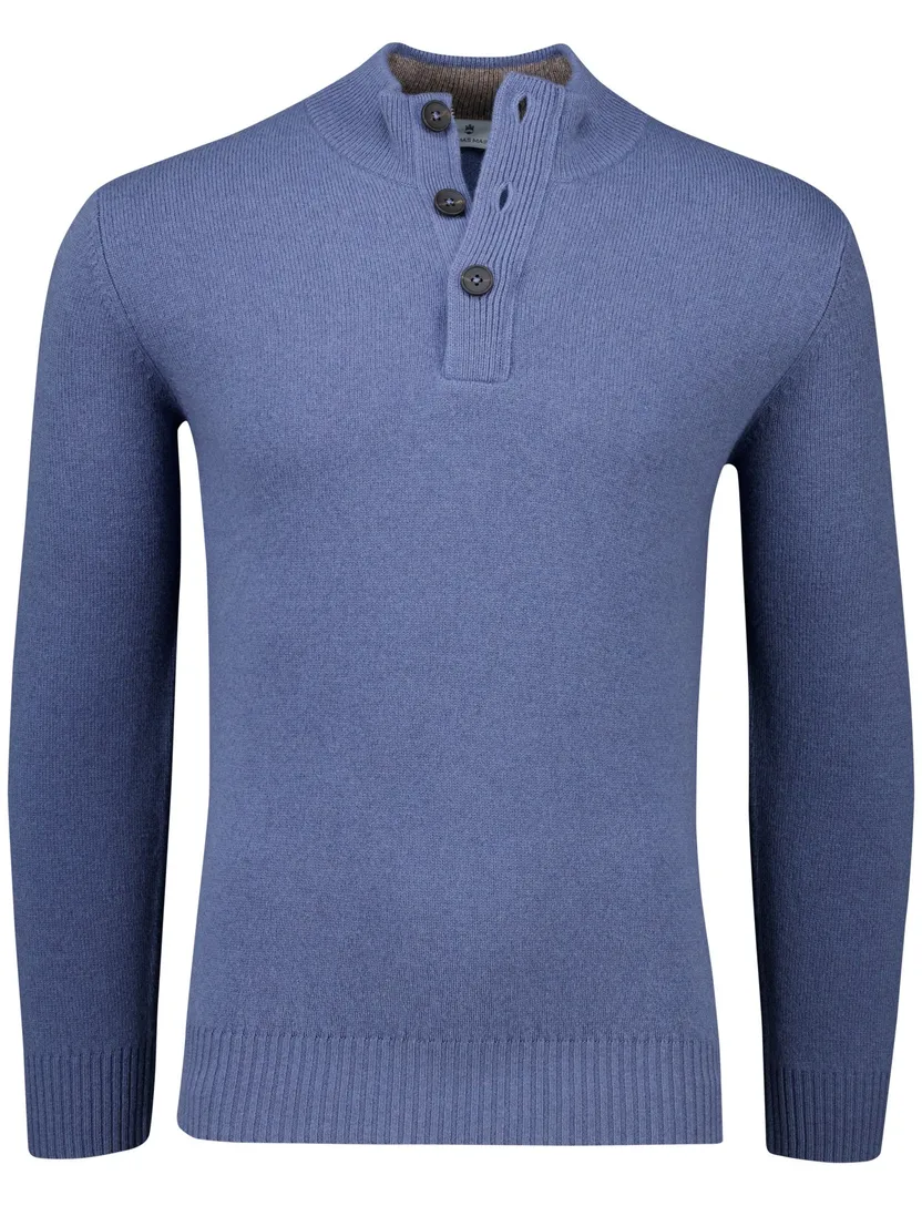 Thomas Maine trui blauw half zip knopen gebreid