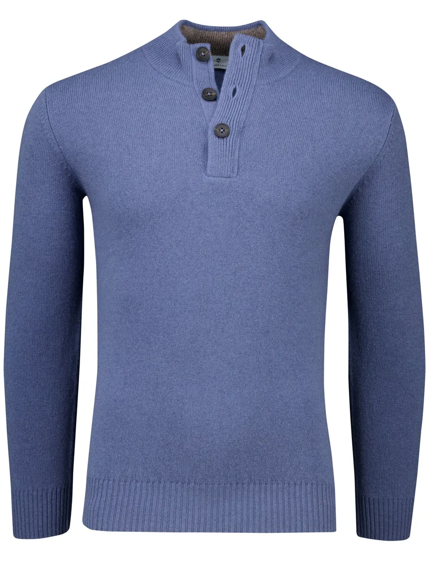 Thomas Maine trui blauw half zip knopen