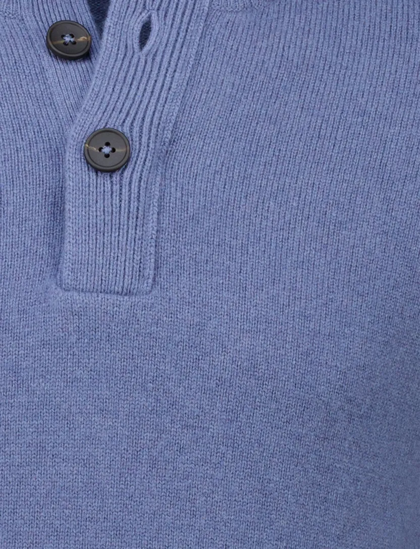 Thomas Maine trui blauw half zip knopen gebreid