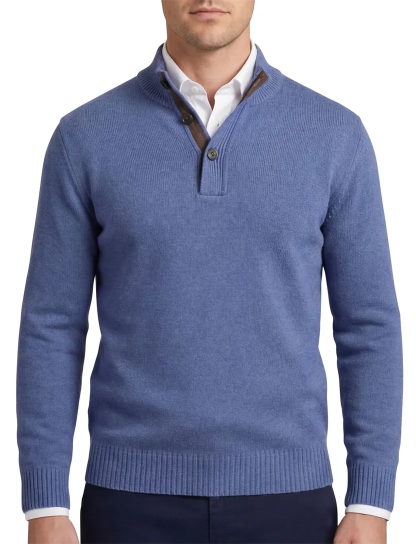 Thomas Maine trui blauw half zip knopen gebreid