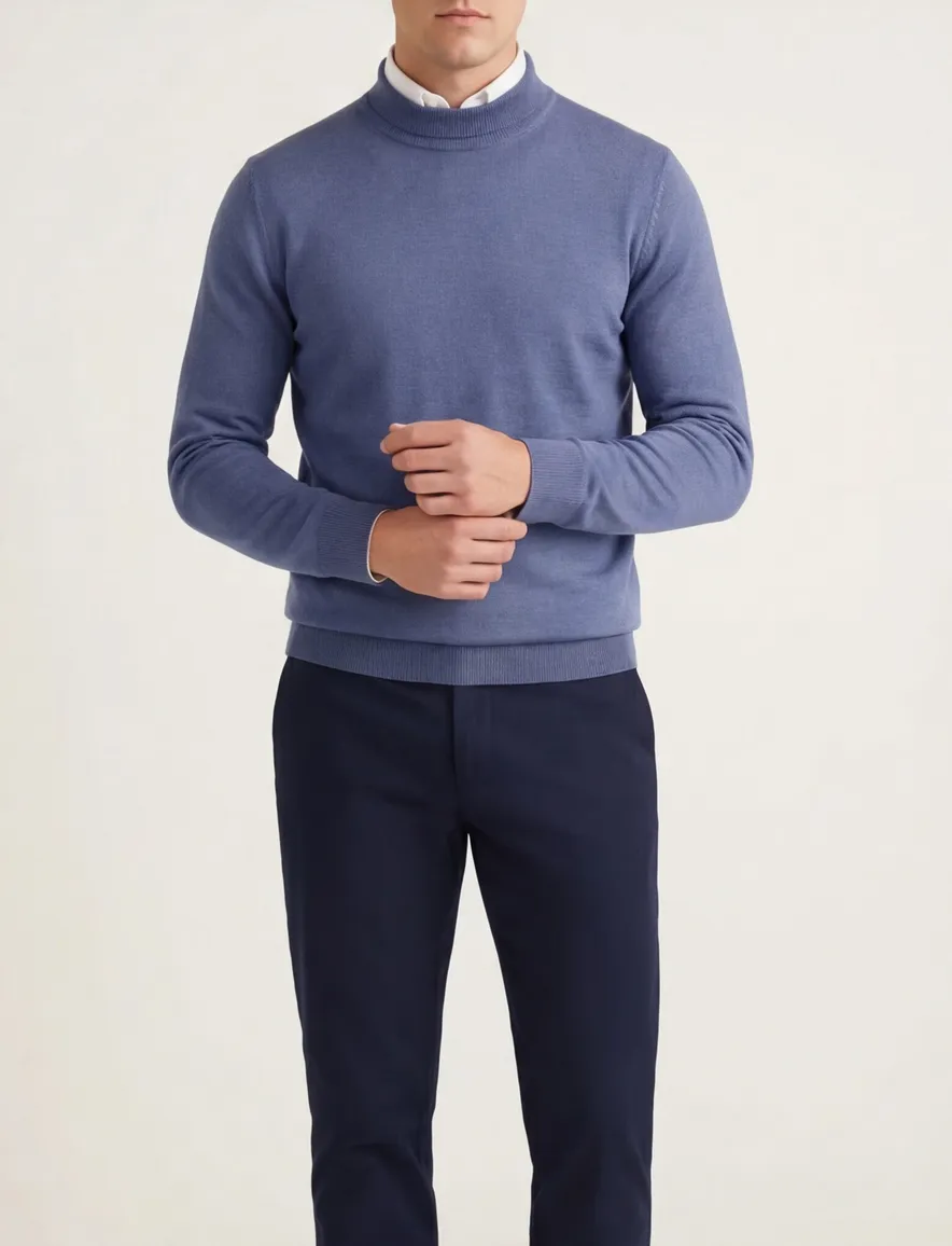 Thomas Maine trui turtle merinowol blauw