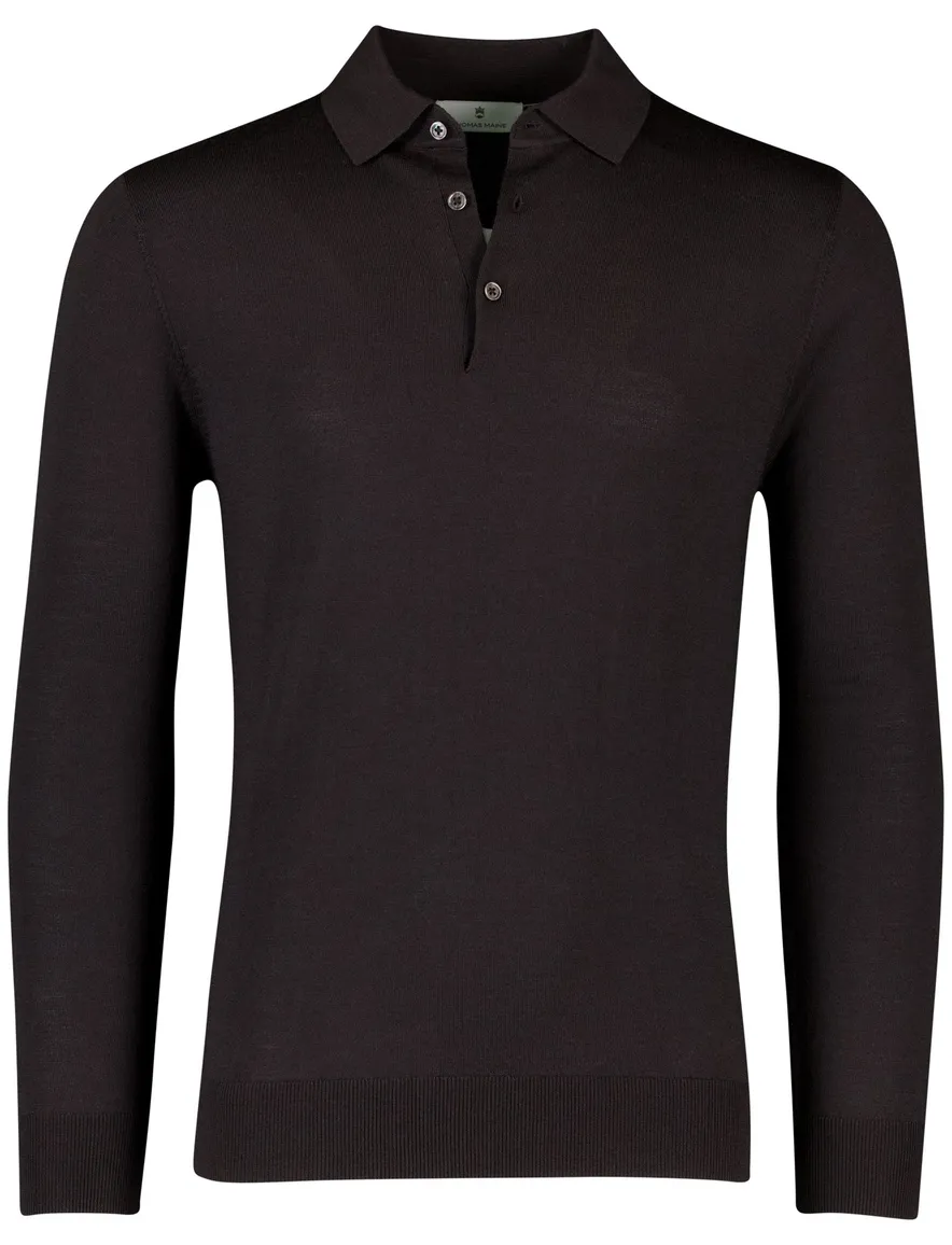 Thomas Maine polo lange mouw bruin