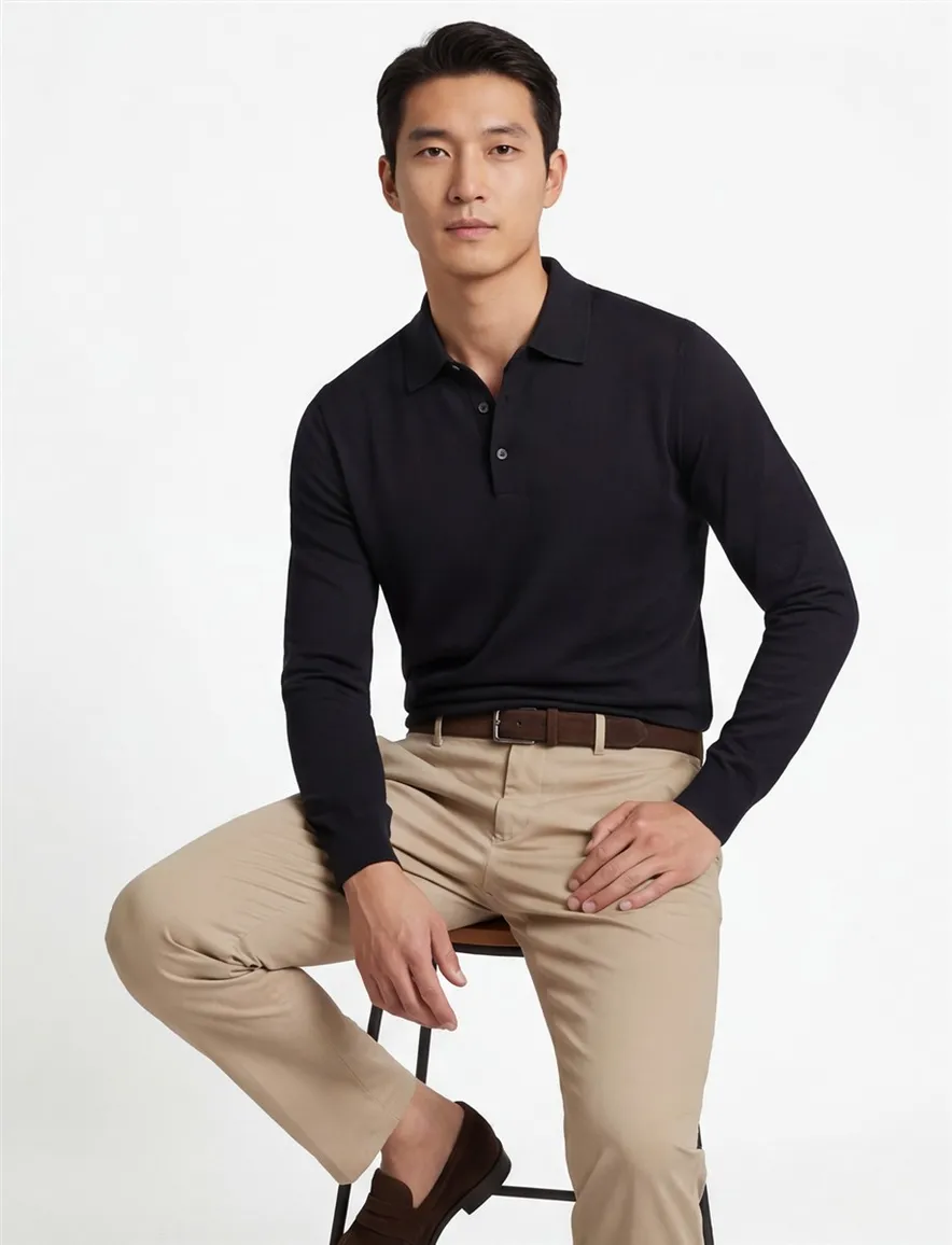Thomas Maine polo lange mouw bruin