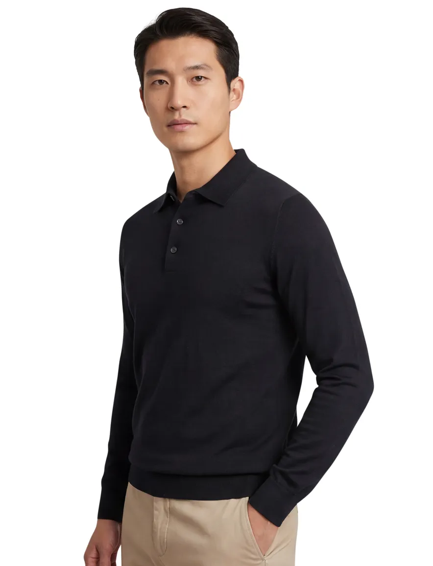 Thomas Maine polo lange mouw bruin