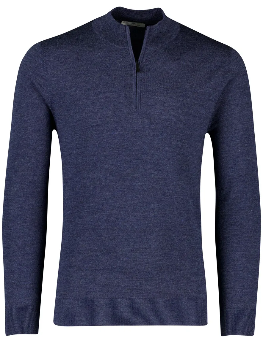 Thomas Maine merinowollen trui gemeleerd donkerblauw