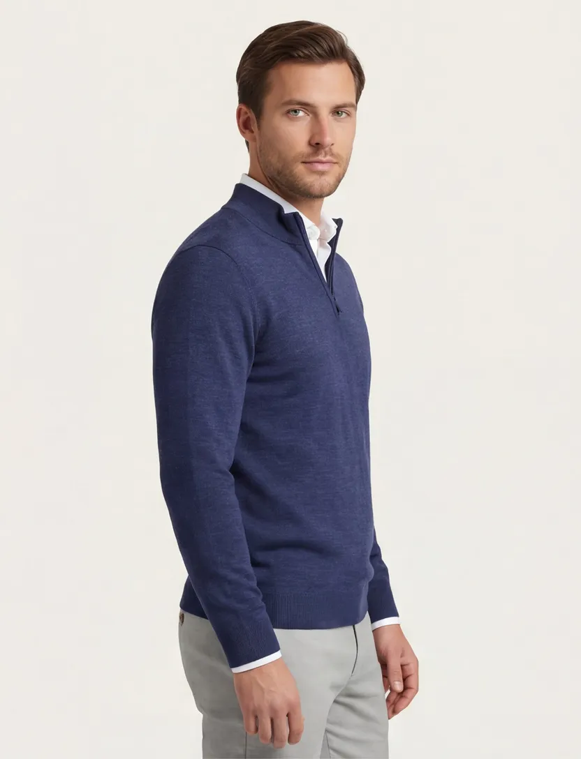 Thomas Maine merinowollen trui gemeleerd donkerblauw effen