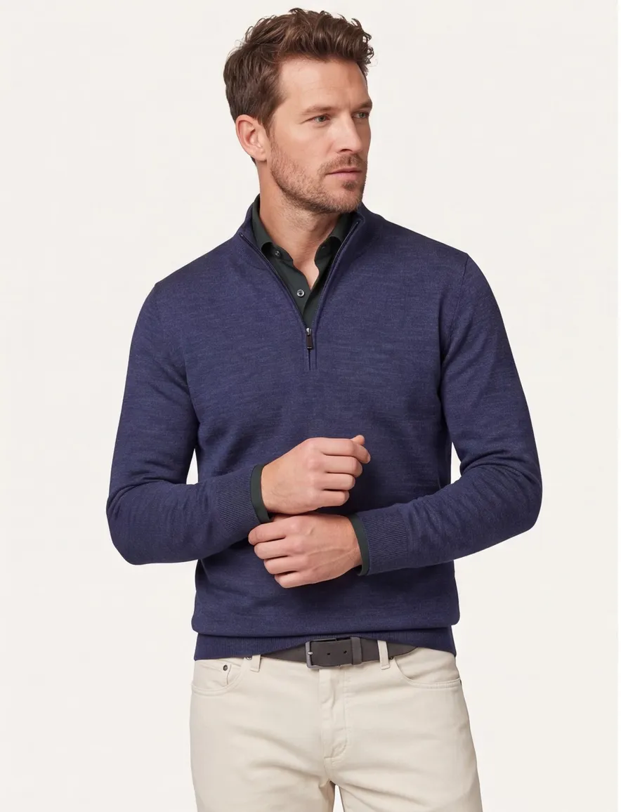 Thomas Maine merinowollen trui gemeleerd donkerblauw