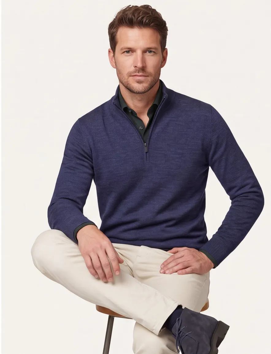 Thomas Maine merinowollen trui gemeleerd donkerblauw