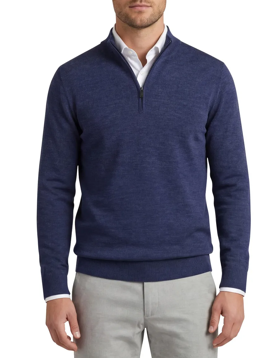 Thomas Maine merinowollen trui gemeleerd donkerblauw