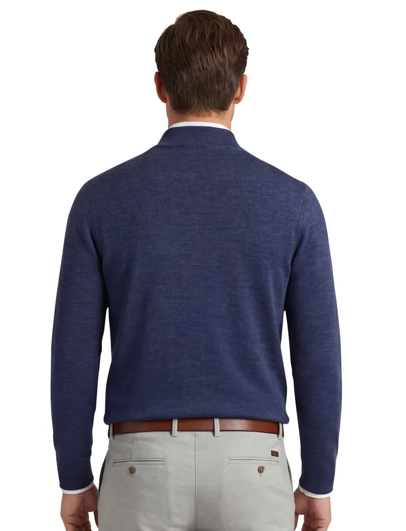 Thomas Maine merinowollen trui gemeleerd donkerblauw effen