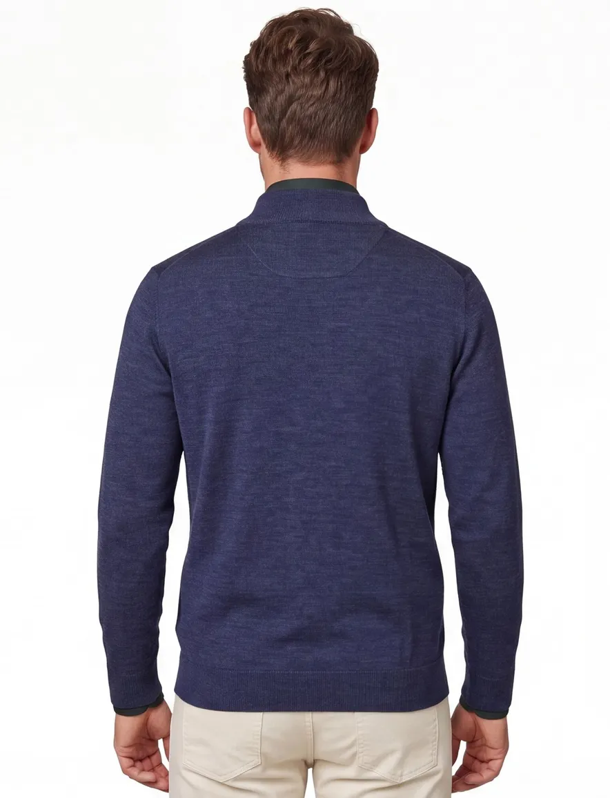 Thomas Maine merinowollen trui gemeleerd donkerblauw