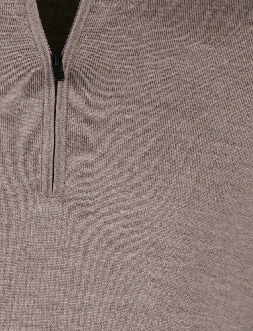 Thomas Maine half zip trui merinowol taupe